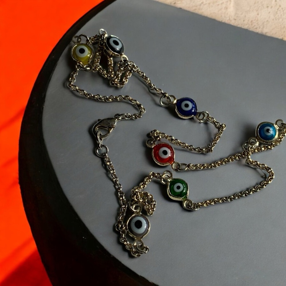 Evil Eye Multicolor Necklace, Glass Beads and Gold Tone